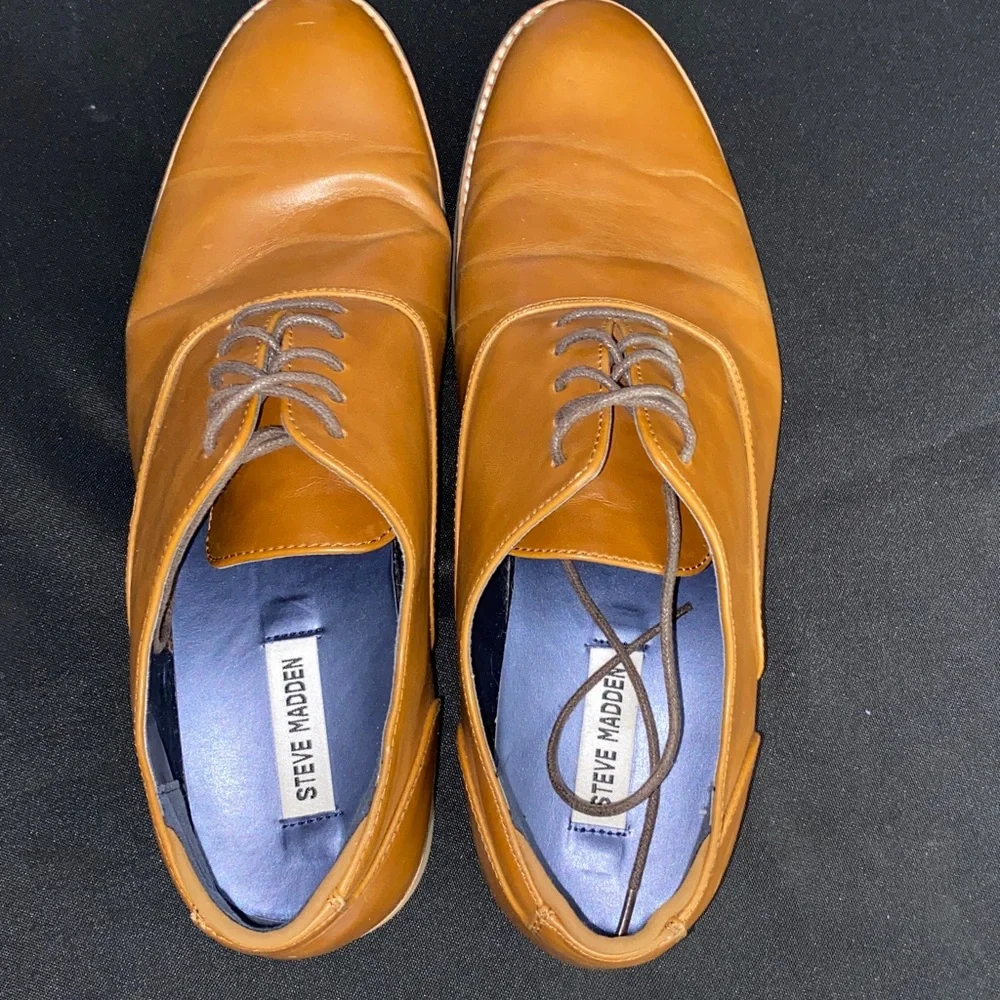 Steve Madden Neptun MENS 11M Caramel Brown Faux Leather‎ Lace-up Oxfords EUC